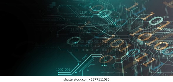 Abstract background on technological and scientific topics. Various techno details with using digital code. Vector