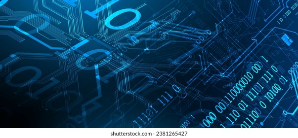 Abstract background on technological and scientific topics. Various techno details with using digital code. Vector