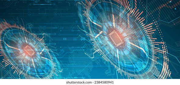 Abstract background on technological and scientific topics. CPU concept. Handmade vector.