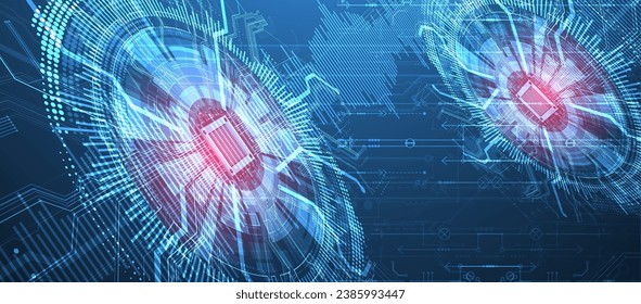 Abstract background on technological and scientific topics. CPU concept. Handmade vector.
