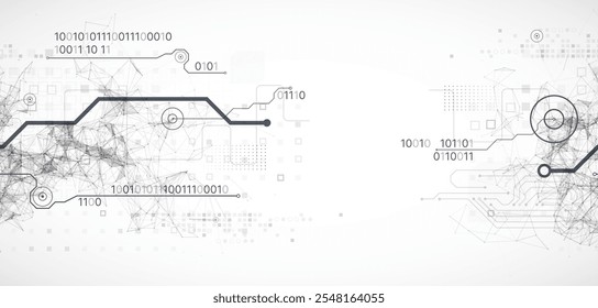 Abstract background on technological and scientific topics. Plexus effect with various techno details. Hand drawn vector.
