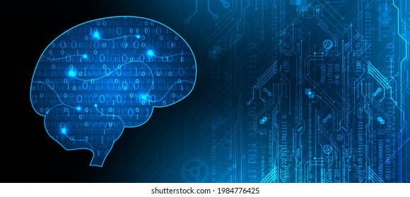 Abstract background on the theme of artificial intelligence. Head (brain) shape with technological elements inside the contour.