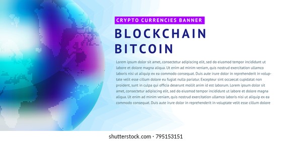 Abstract background on the theme of blockade and crypto currency in blue and purple colors for the design of banners, websites, polygraphy, magazines, booklets.