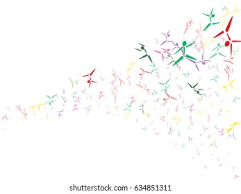 Abstract background on a theme of dancing and ballet. Icons of dancing men of different colors.