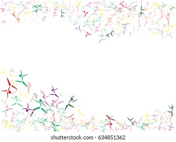 Abstract background on a theme of dancing and ballet. Icons of dancing men of different colors.