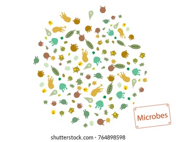 Abstract background on a theme of microbes. Colored, vector illustration of microbes icons.