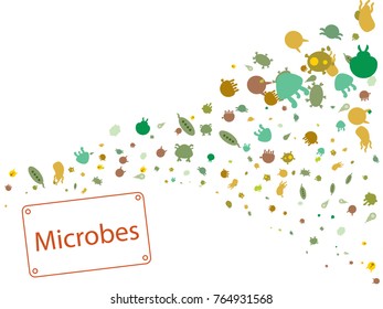 Abstract background on a theme of microbes. Colored, vector illustration of microbes icons.