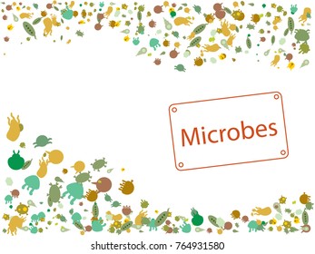 Abstract background on a theme of microbes. Colored, vector illustration of microbes icons.