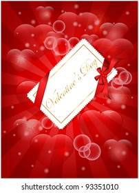 Abstract background on valentines day with card and ribbon
