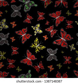 Abstract background on white, red and black colors. Colorful romantic butterflies seamless pattern background. With hand drawn butterflies. Decorative Vector illustration.