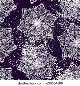 Abstract background with openwork elements. Complicated mandalas. Repeated pattern. Seamless texture. It can be used as wallpaper, upholstery, wrapping, fabric or your design.