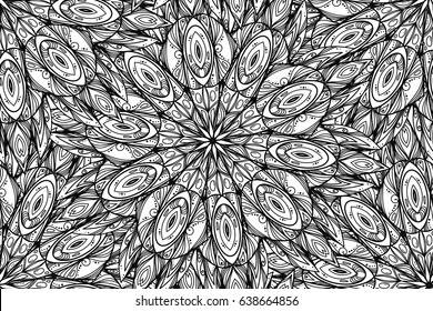 Abstract background with openwork elements. Complicated mandalas. Repeated pattern. Seamless texture. It can be used as wallpaper, upholstery, wrapping, fabric or your design.