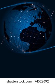 Abstract Background - Optical Fibers and Globe on Dark Blue Background