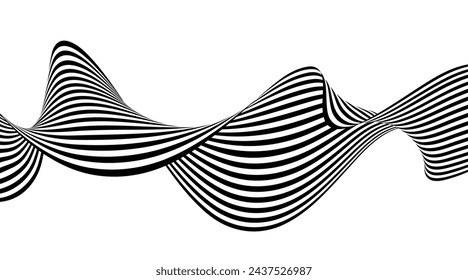 Abstract background optical illusion, black and white curves wave.