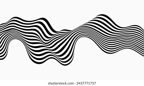 Abstract background optical illusion, black and white curves, flow, wave.