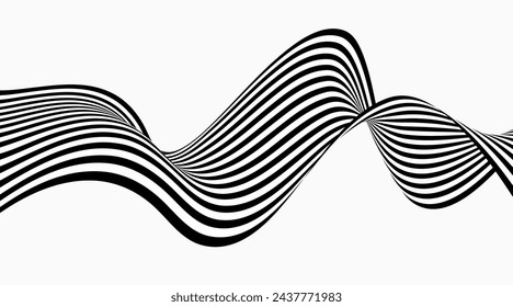 Ilusión óptica de fondo abstracto en blanco y negro curvas de onda.