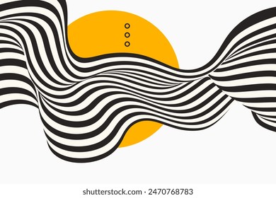 Abstract background optical illusion, black and white curves, flow, wave.