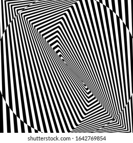 Abstract background. Optical illusion of distorted surface. Twisted stripes in circle. Stylized 3d surface. Vector illustration. Great for wall art, poster, advertisement, banner design