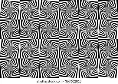 Abstract background with optical illusion effect, op art background in black and white, vector art