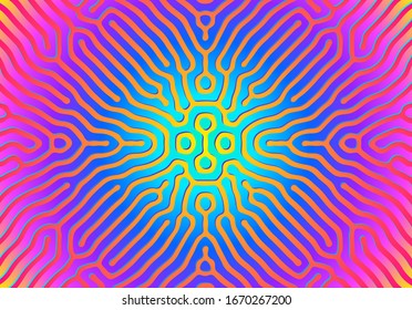 Abstract background with optical illusion generative pattern and vibrant fluid, shiny psychedelic colors