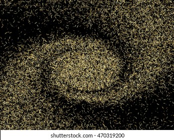 Abstract background, optical illusion of gradient effect. Stipple effect. Rhythmic noise particles. Grain texture