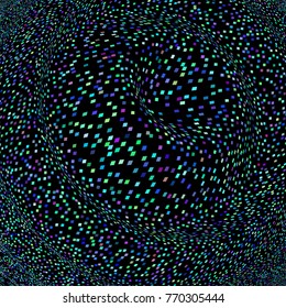 abstract background, optical illusion of gradient effect. Stipple effect. Rhythmic noise particles. Grain texture. Black background.