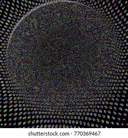 abstract background, optical illusion of gradient effect. Stipple effect. Rhythmic noise particles. Grain texture. Black background.