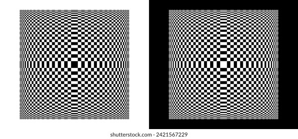 Abstract background with  optical illusion. Psychedelic geometry illustration with rectangles. Black shape on a white background and the same white shape on the black side.