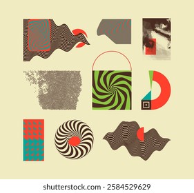 Abstract background with optical illusion. Rotation and swirling motion. Striped torus. Looking eyes in close-up. Digital vision. Security and surveillance technologies. Chaotically moving black dots.