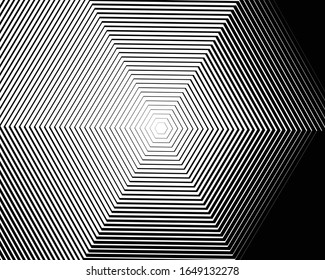 Abstract background with optical illusion wave. Black and white horizontal lines with wavy distortion effect for prints, web pages, template, posters, monochrome backgrounds and pattern