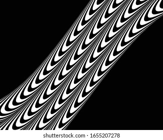 Abstract background with optical illusion wave. Black and white horizontal lines with wavy distortion effect for prints, web pages, template, posters, monochrome backgrounds and pattern