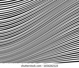 Abstract background with optical illusion wave. Black and white horizontal lines with wavy distortion effect for prints, web pages, template, posters, monochrome backgrounds and pattern