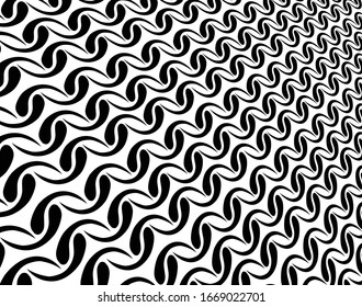 Fondo abstracto con onda de ilusión óptica. Líneas horizontales en blanco y negro con efecto de distorsión ondulada para impresiones, páginas web, plantillas, carteles, fondos monocromos y patrones