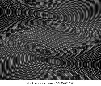 Abstract background with optical illusion wave. Black and white horizontal lines with wavy distortion effect for prints, web pages, template, posters, monochrome backgrounds and pattern