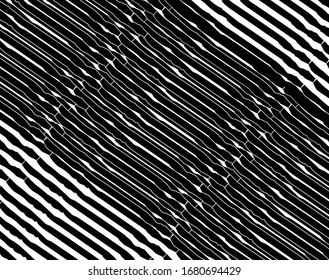 Fondo abstracto con onda de ilusión óptica. Líneas horizontales en blanco y negro con efecto de distorsión ondulada para impresiones, páginas web, plantillas, carteles, fondos monocromos y patrones