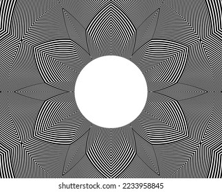 Abstract background with optical illusion wave. Black and white horizontal lines with wavy distortion effect for prints, web pages, template, posters, monochrome backgrounds and pattern