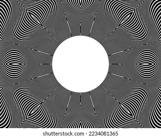 Abstract background with optical illusion wave. Black and white horizontal lines with wavy distortion effect for prints, web pages, template, posters, monochrome backgrounds and pattern