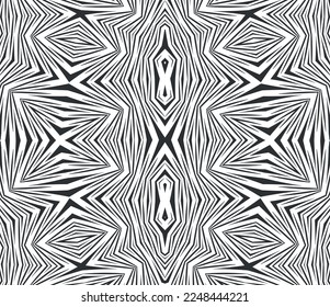 Fondo abstracto con onda de ilusión óptica. Líneas horizontales en blanco y negro con efecto de distorsión ondulada para impresiones, páginas web, plantilla, carteles, fondos monocromos y patrón