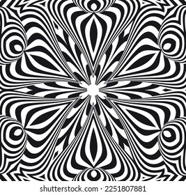 Abstract background with optical illusion wave. Black and white horizontal lines with wavy distortion effect for prints, web pages, template, posters, monochrome backgrounds and pattern