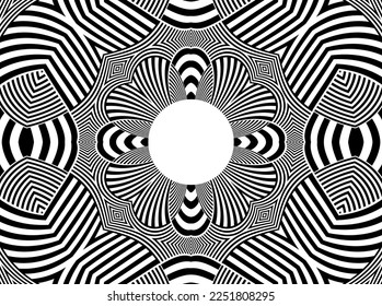 Abstract background with optical illusion wave. Black and white horizontal lines with wavy distortion effect for prints, web pages, template, posters, monochrome backgrounds and pattern