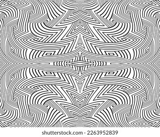Abstract background with optical illusion wave. Black and white horizontal lines with wavy distortion effect for prints, web pages, template, posters, monochrome backgrounds and pattern