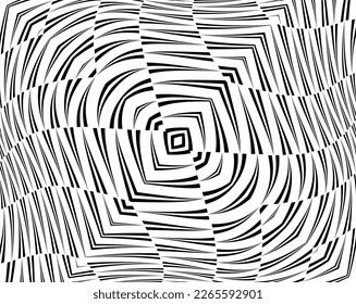 Abstrakter Hintergrund mit optischer Illusionswelle. Horizontale Linien Schwarz-Weiß mit starker Verzerrungswirkung für Drucke, Webseiten, Vorlagen, Plakate, einfarbige Hintergründe und Muster
