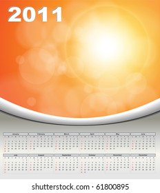 Abstract background orange with 2011 year calendar. Vector illustration.
