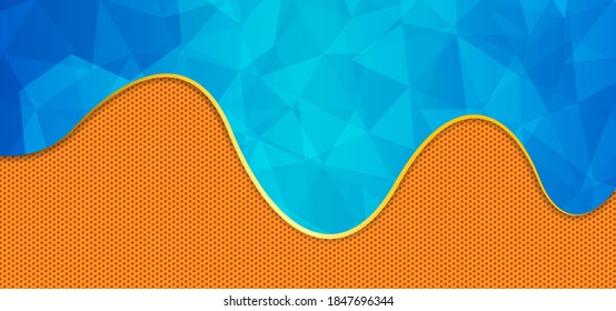 Abstract Background with orange and blue. The combination of blue low poly with orange carbon background put together with gold lines. Vector background eps10