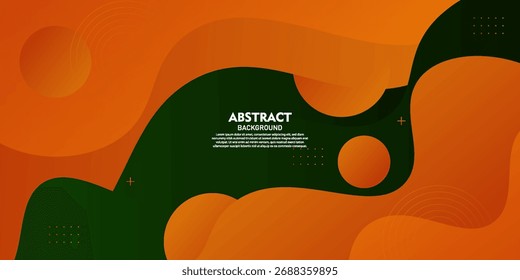 Abstract background with orange and green gradient fluid wave pattern. Simple wave shape pattern background design. EPS10 vector.