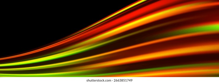 Fundo abstrato, ondas verdes alaranjadas em uma faixa de padrão listrado ondulado interessante preto, ilustração vetorial.