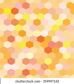 Abstract background orange hexagons honeycomb. Vector, seamless repeating pattern, mosaic