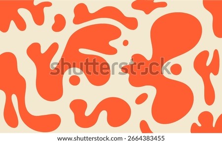 Abstract background with orange organic liquid shapes. Modern Matisse style hand-drawn fluid art or blob pattern for posters