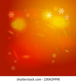 Abstract background orange red card Merry Christmas. Snowflakes, Christmas decorations. vector