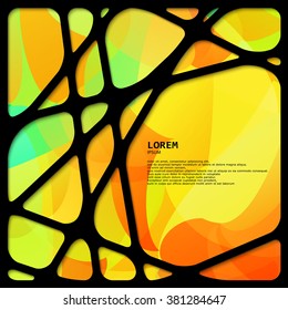 Abstract background of orange, red and green colors with black creative frame.